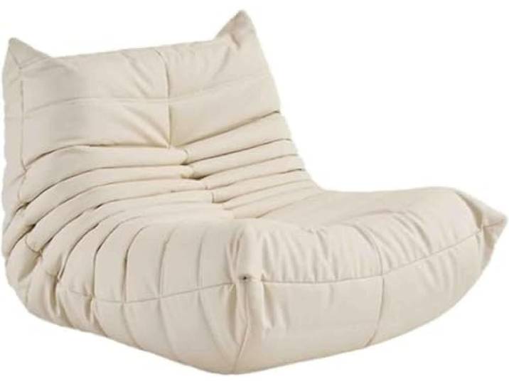 SANTUO Togo Sofa, lässiges Faules Sofa Schlafzimmer Wohnzimmer kann Sich hinlegen und schlafen, Einzelsessel, NAPA-Leder verschleißfest und Kratzfest（Weiß，103X88X70CM）