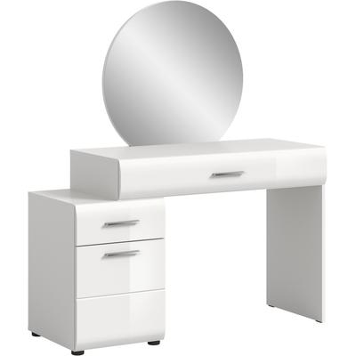 Schminktisch WELLTIME "FLORENZ, hochwertige MDF-Front, Rillenfräsung, 2 Schubladen, Spiegel", weiß (weiß nachbildung, weiß hochglanz tiefzieh, weiß nachbildung, weiß nachbildung), B:120cm H:138cm T:47cm, Tische, Schminktisch, Schminktisch,...