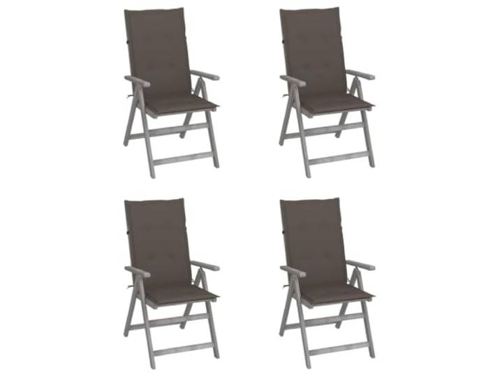 HEFZGDB Grauer Outdoor-Armlehnstuhl aus massivem Akazienholz, 5-Fach verstellbare Rückenlehne mit Komfort-Auflage für Garten und Terrasse, Hochlehner Sitzmöbel bis 110 kg