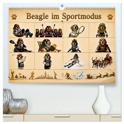 Beagle im Sportmodus (hochwertiger Premium Wandkalender 2027 DIN A2 quer), Kunstdruck in Hochglanz