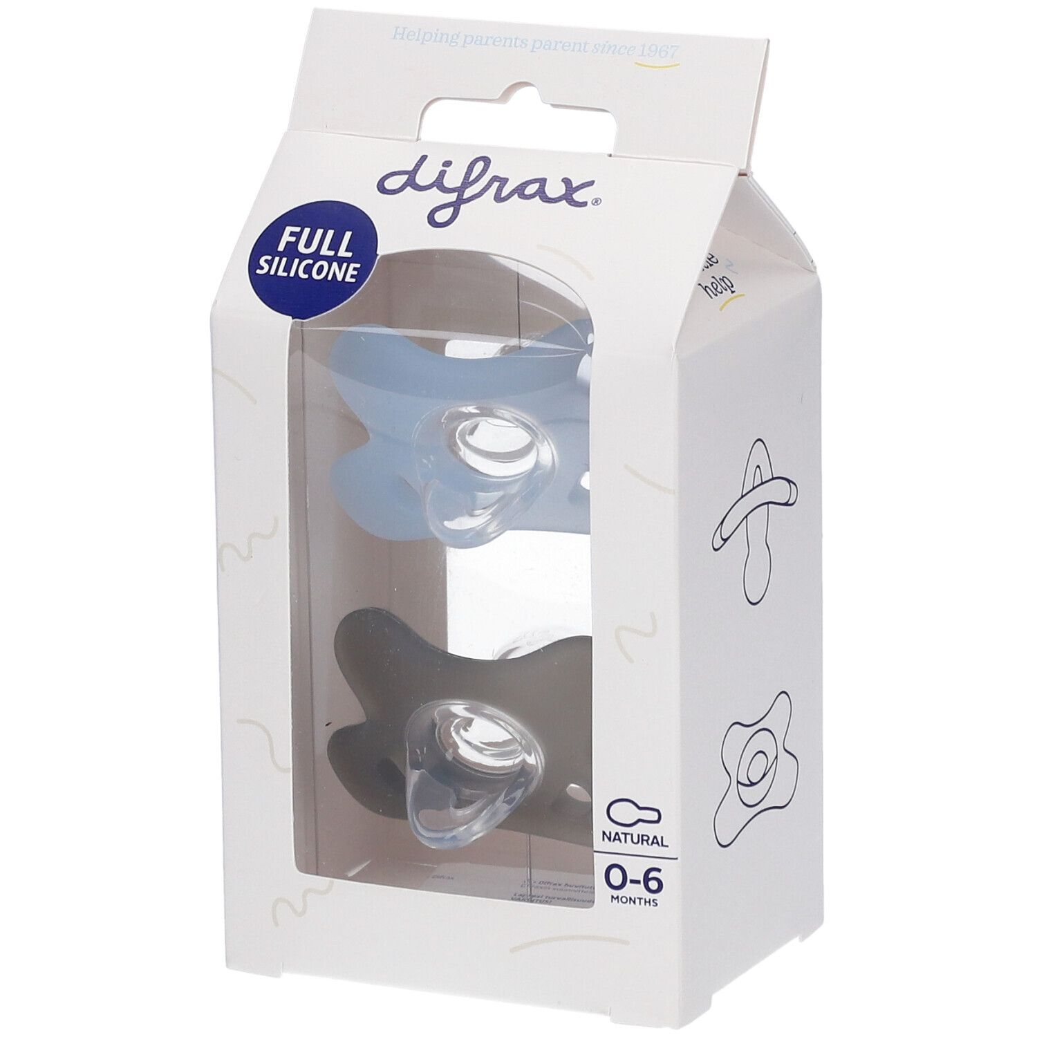 Difrax Siliconen Fopspeen Ice - Clay Natural 0-6 Maanden DUO 2 St Schnuller