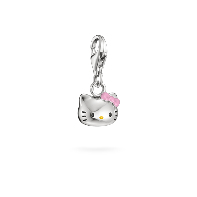 Charm-Einhänger THOMAS SABO "THOMAS SABO  Hello Kitty Charm mit pinker Schleife - Original", silber (silberfarben, schwarz, pink, gelb), Charms, Damen, Metall, Emaille
