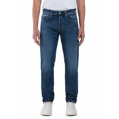 Straight-Jeans REPLAY "GROVER", Herren, Gr. 34, Länge 32, blau (tiefblau), Denim/Jeans, Obermaterial: 100% Baumwolle, straight fit lang, Jeans Straight-Jeans, in vielen verschiedenen Waschungen, mit Stretch