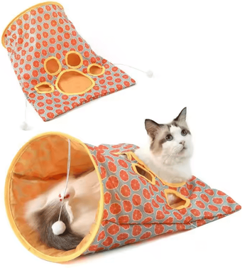 Inspire Curations PeekPounce Foldable Interactive Cat Tunnel Toy orange