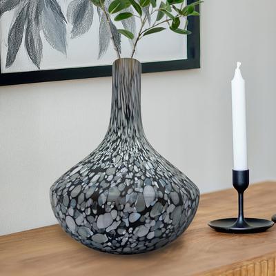 Bergamo Art "12"" High Decorative Handmade Gray Patterned Flask Glass Vase"
