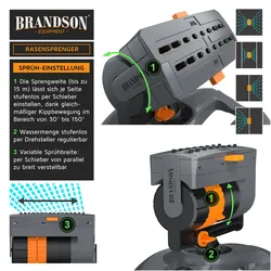 Brandson, Rasensprenger, 2x Viereckregner Garten Sprinkler, Rasensprenger rotierend, Oszillationsregner 16 Düsen, max. 180 m2 (Viereckregner)