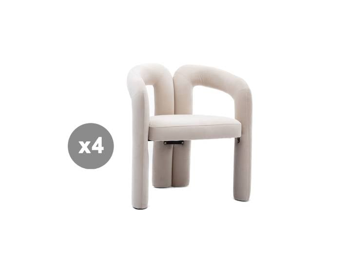 Lot de 4 chaises design unique avec accoudoir, velours, beige