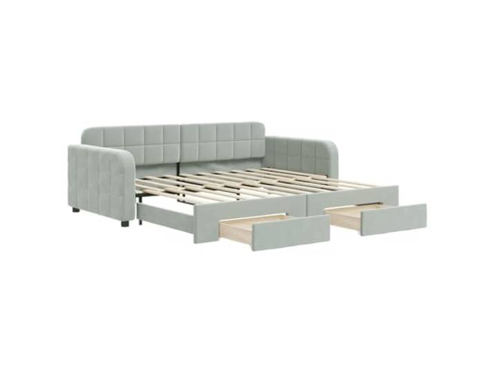 KKgypkn Tagesbett Ausziehbar mit Schubladen Hellgrau 90x190 cm Samt, 2-in-1 Schlafsofa mit Rollkasten, ausziehbares Gästebett mit Zwei Schubladen, Sofa und Bett in einem, Stabiler Holz-