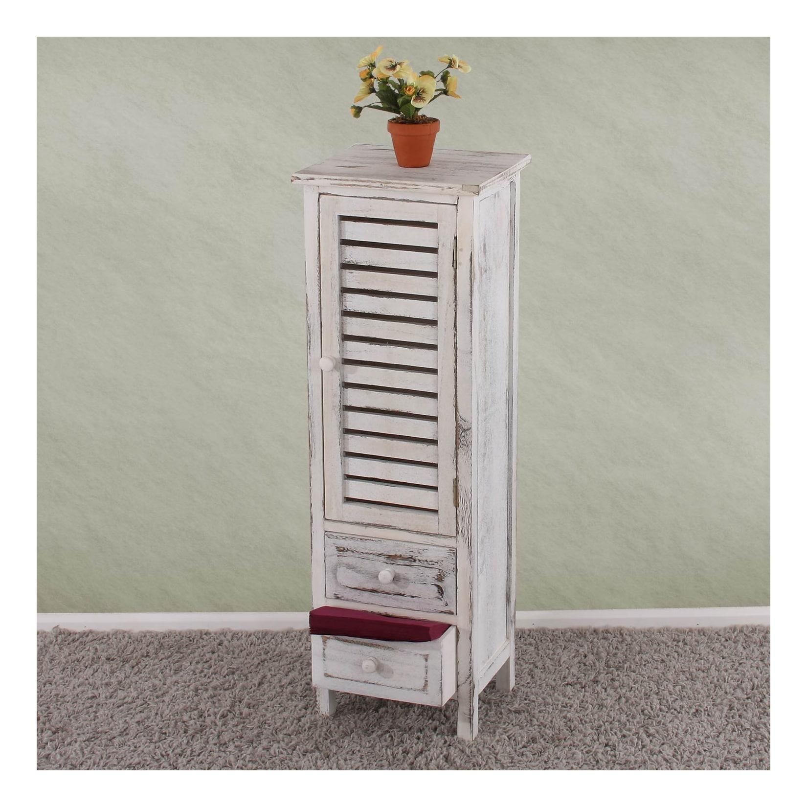 Kommode Schrank, 90x30x25cm, Shabby-Look, Vintage ~ weiß