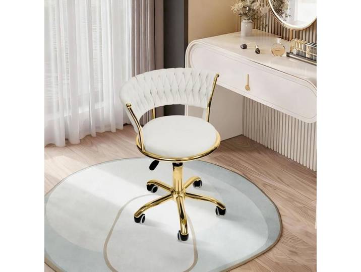 SUPFINE Chaise de Bureau Chaise Coiffeuse Rotative Hauteur Réglable Chaise d'Ordinateur en Métal+Tissu pour Chambre Beige