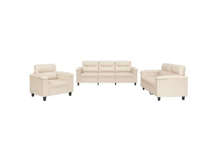 Todiikf 3-TLG. Sofagarnitur mit Kissen Mikrofasergewebe Couch Set Beige Bequeme Polstergarnitur aus pflegeleichter Mikrofaser mit stabilen Metallbeinen für Wohnzimmer und Büro.