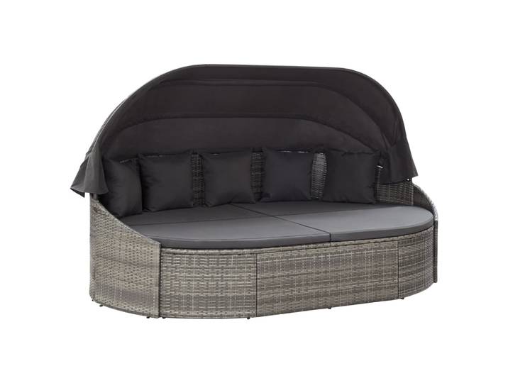 Vidaxl - Chaise Longue D'Extérieur Avec Auvent Résine Tressée Gris