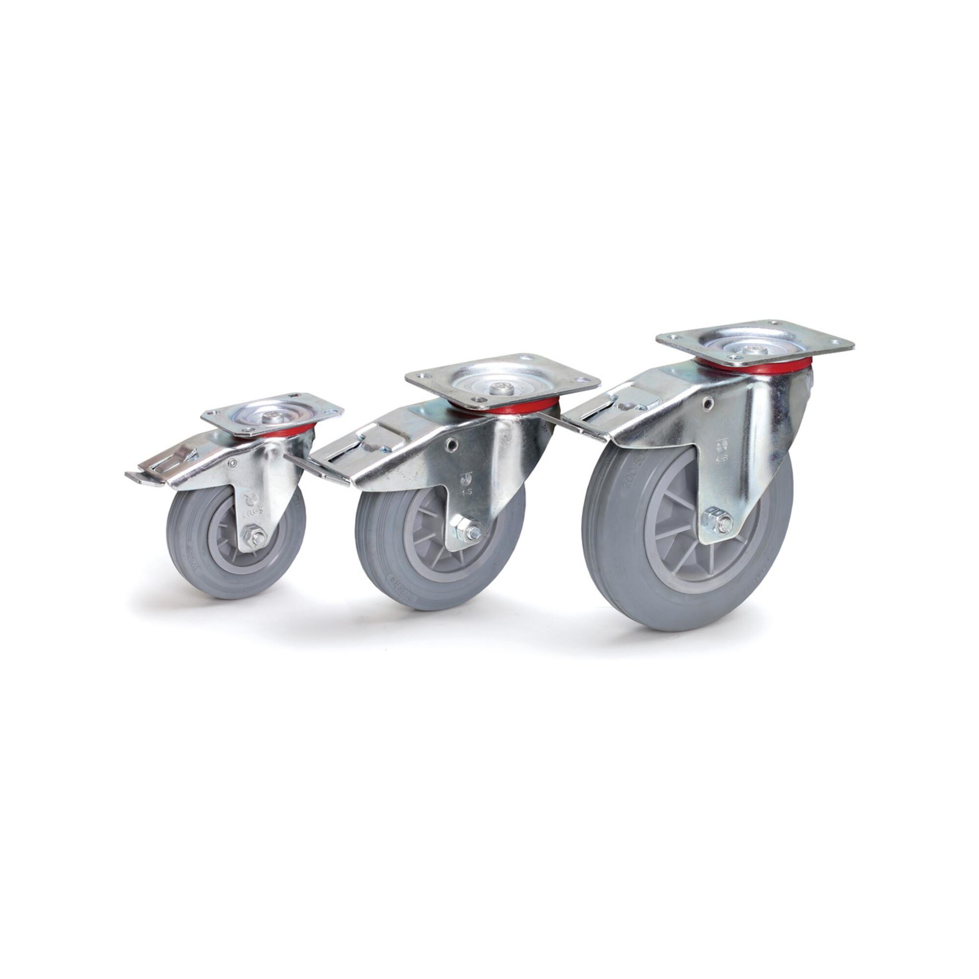fetra 71114 Lenkrolle mit Feststeller 200 x 50 mm für Wagen und Rollen mit TPE-Bereifung, Kugellager und Feststellbremse)
