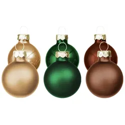 Weihnachtskugeln aus Glas, grün, karamell und braun, 6 cm Ø, 12 Stück