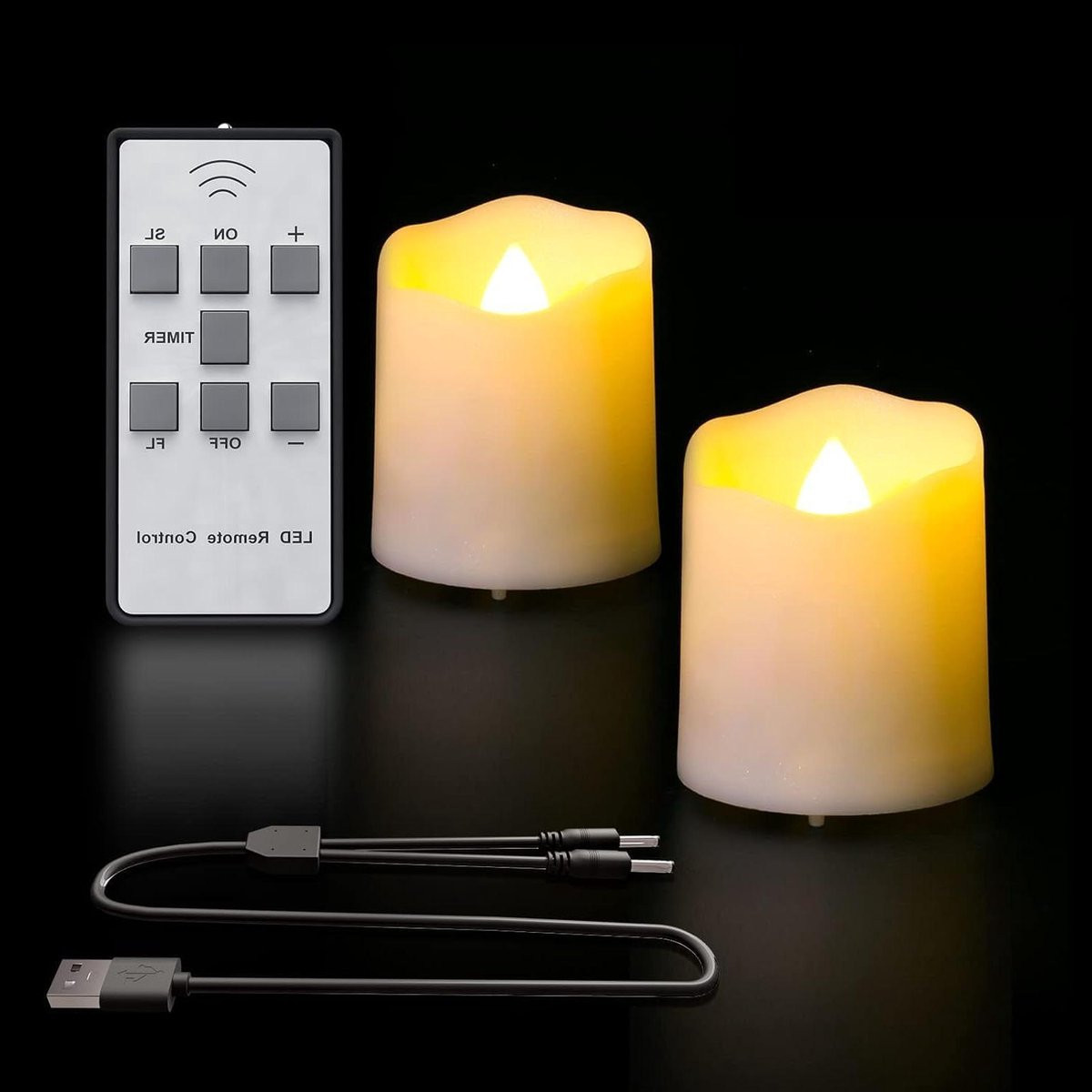 Set van 2 oplaadbare witte LED theelichten voor decoratie
