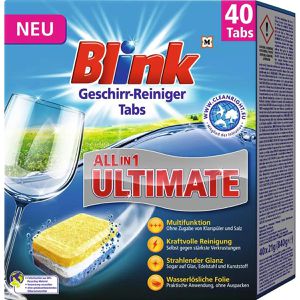 Blink Spülmaschinentabs All in 1 Ultimate, kraftvolle Reinigung, strahlender Glanz, 40 Tabs