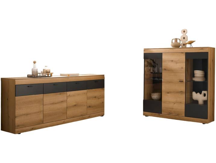Wohnwand HOME AFFAIRE Soleto, zeitlose Anbauwand, Komplettset im modernen Stil , braun (eiche evoke), Kastenmöbel-Sets, Wohnwand, enthält Sideboard und Highboard