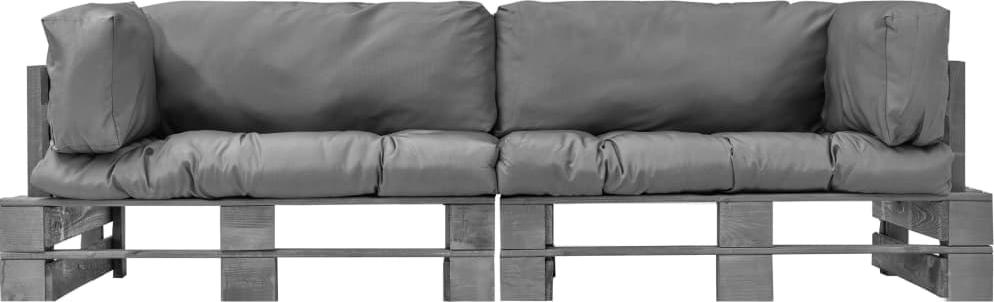 vidaXL 2-tlg. Outdoor-Sofa-Set Paletten mit Kissen in Grau Kiefernholz