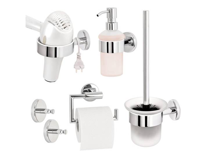 bremermann Badezimmer-Zubehör-Set Lucente 5tlg, Edelstahl, verchromt, Chromfarben, Metall, 14.5x35x11.5 cm, Badezimmer, WC Ausstattung, Toilettenpapierhalter