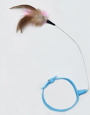 Friendly Fresh Finds Collar Cat Teaser Toy Self Entertainment Neck Collar With Feather & Bell For Cats blue