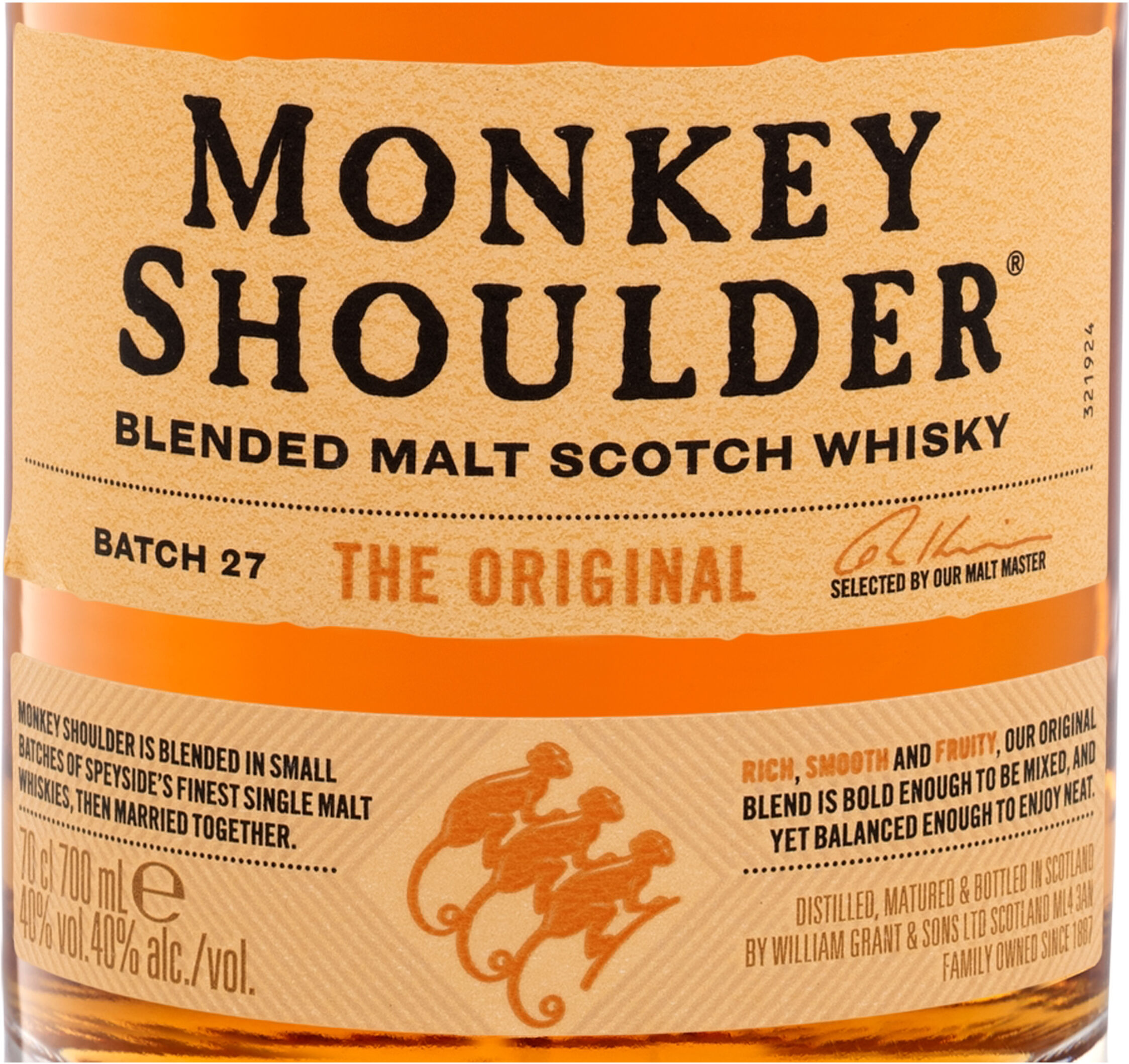 MONKEY SHOULDER Blended Malt Scotch Whisky The Original Batch 27 40% Vol