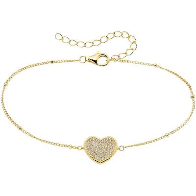 Armband "Schmuck Geschenk Silber 925 Armkette Herzchen", gold (gelbgoldfarben, kristallweiß, kristallweiß), ANISTON JEWELRY & WATCHES, Armbänder, Damen, 22cm, Silber 925 (Sterlingsilber), Armband, mit Zirkonia (synth.)
