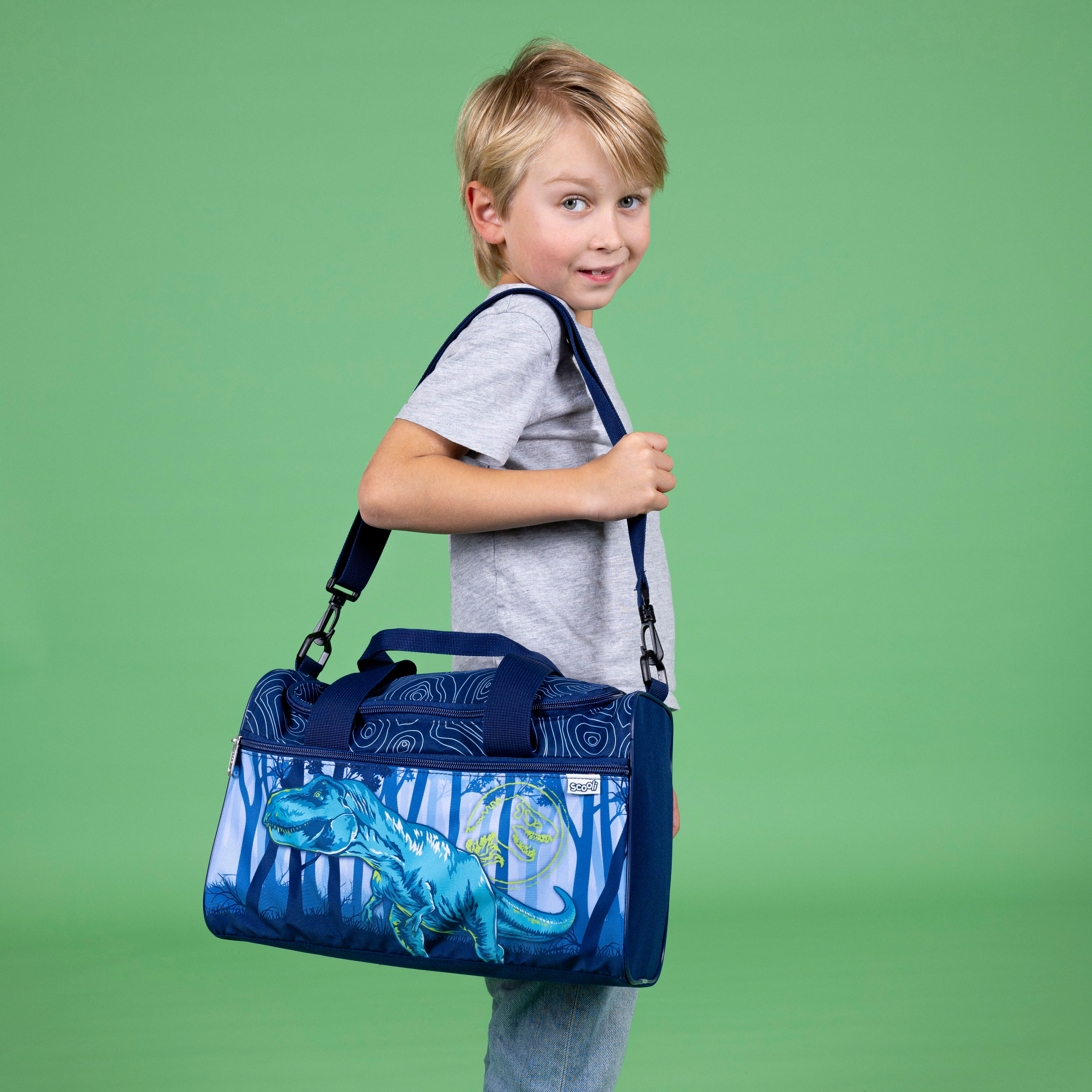 Sporttasche SCOOLI "Jurassic World", Jungen, Gr. B/H/T: 35cm x 23cm, blau (jurassic world), Polyester, Taschen Sporttasche