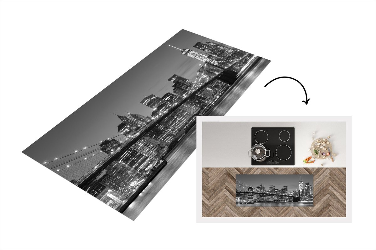 KitchenYeah Keukenloper New York Brooklyn Bridge - Zwart/Wit - Vinyl - 120 x 50 cm