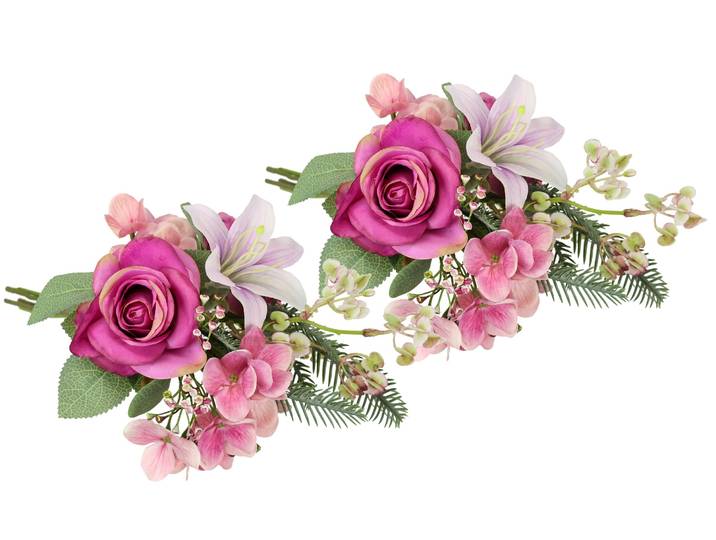Kunstblume I.GE.A. Kunstblumen-Strauß Rosen Lilien Hortensie , rosa, B:18cm H:35cm L:17cm, Polyester, Kunstpflanzen, Kunstblume, Blumenstrauß Bouquet Blume Grabschmuck Aufleger Grabdeko
