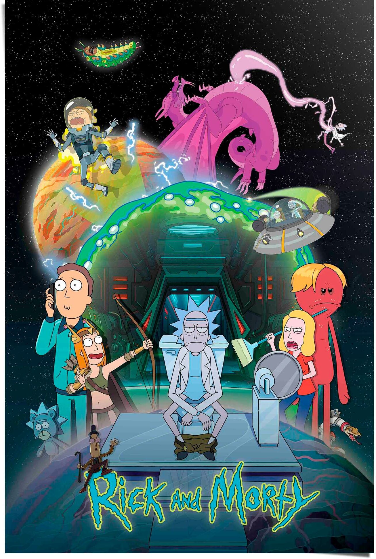 Reinders! Poster REINDERS "Rick and Morty - toilet adventure", bunt (farbe bild(er): bunt), B:61cm H:91,5cm T:0,1cm, Papier, Bilder, Poster farbe bild(er): bunt B/H/T: 61cm x 91,5cm x 0,1cm