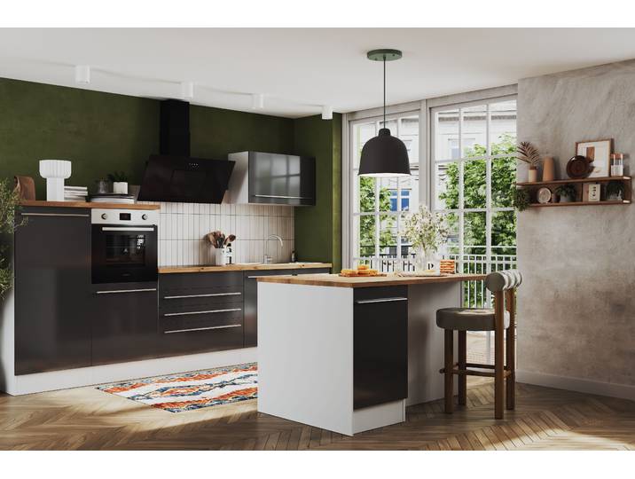 Cuisine îlot Gabriel A 320cm Gris/Gris brillant