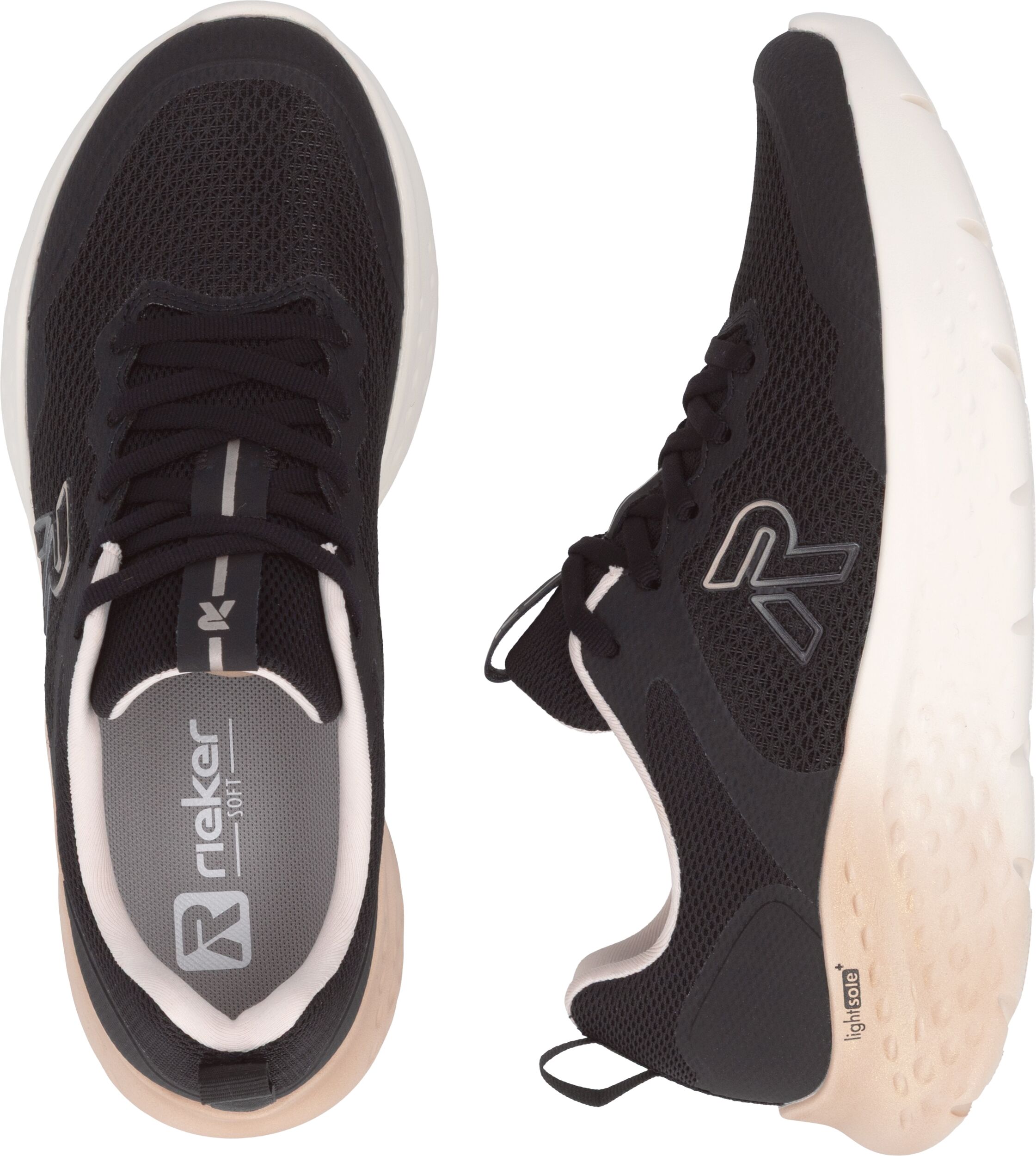Plateausneaker RIEKER SPORT, Damen, Gr. 41, schwarz, Textil, Mesh, Basic, Schuhe Plateausneaker, Schnürschuh, Freizeitsneaker mit leichter Plateausohle