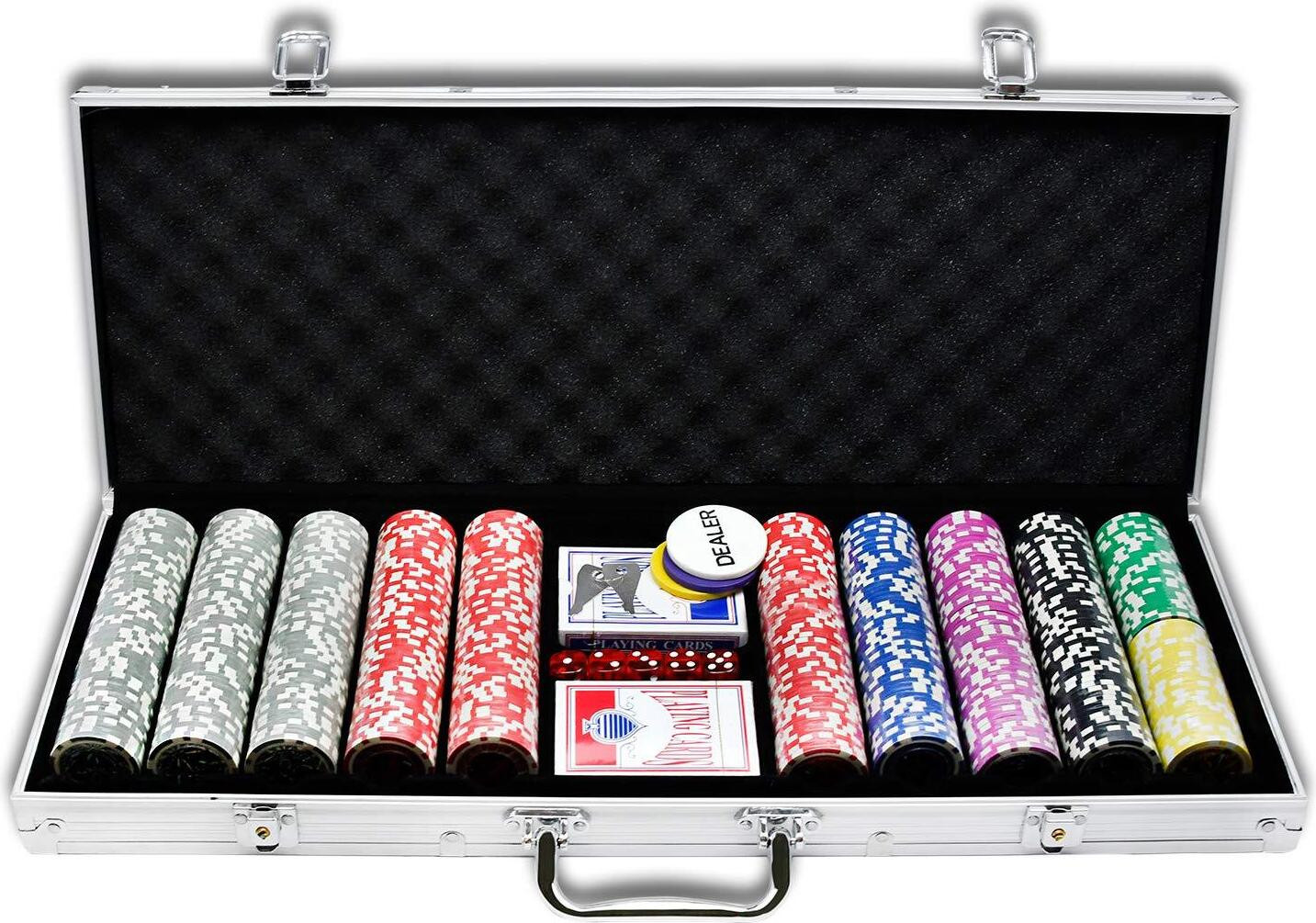 TWOLIIN Poker set met 500 chips en zilverkleurige aluminium behuizing