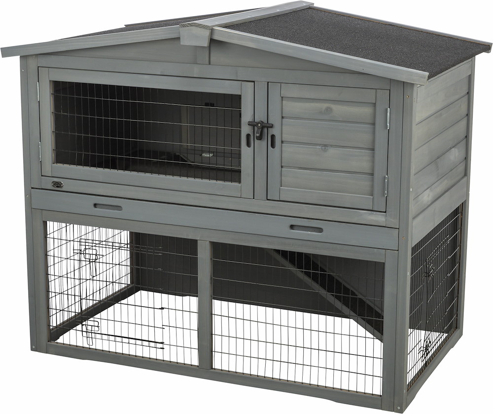 TRIXIEHEIMTIERBEDARF Kleintierstall mit Freilauf- gehege 124x102x78cm, grau 16976326