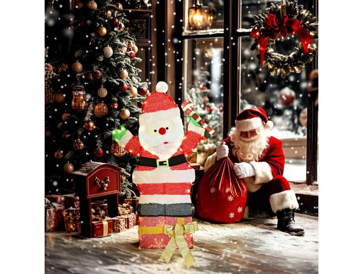 Outsunny Père Noël Lumineux 90cm 97 LED Blanc Chaud Extérieur