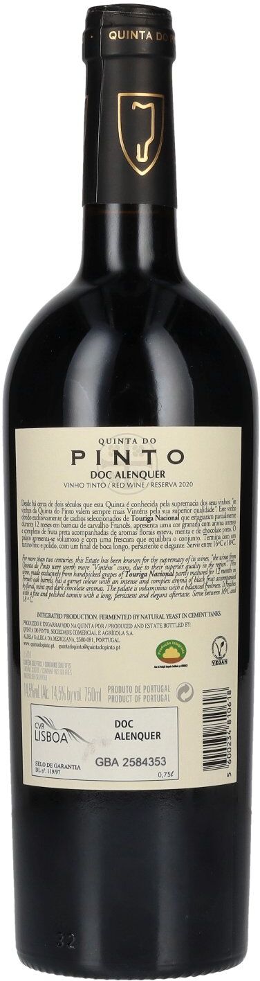 Quinto Do Pinto Quinta Do Pinto TOURIGA NACIONAL Reserva DOC Alenquer 2020 14,5% Vol. 0,75l