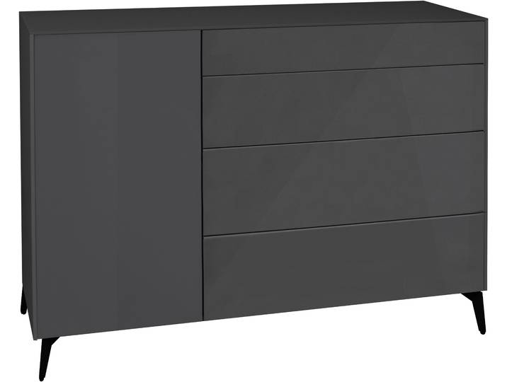 Kommode MÄUSBACHER Imola , grau (anthrazit matt lack, glas anthrazit glanz), B:131cm H:102cm T:42cm, Sideboards, Kommode, 2-Schubladen Kommode