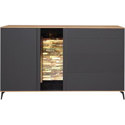 Kommode MÄUSBACHER, grau (anthrazit matt lack, asteiche), B:169cm H:103cm T:42cm, Sideboards, Kommode, Faro Sideboard B 169 cm, inkl. Beleuchtung, Push to open, Metallfüße