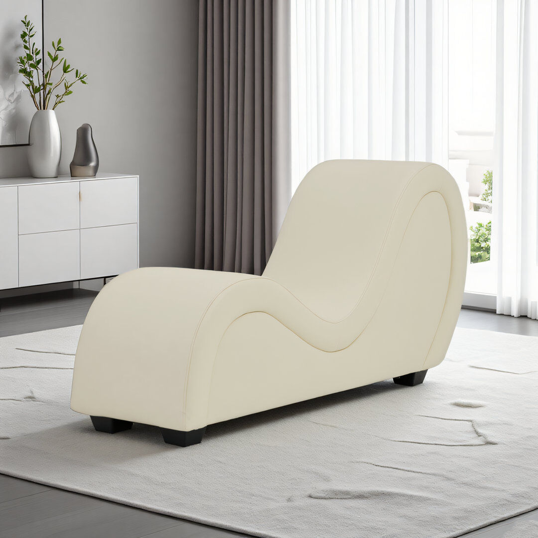 Louis Donne Faux Leather Chaise Lounge White 72cm H X 47cm W X 163cm L