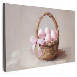 LEINWANDBILD Korb - Eier - Rosa Deko Schlafzimmer 30x20 cm