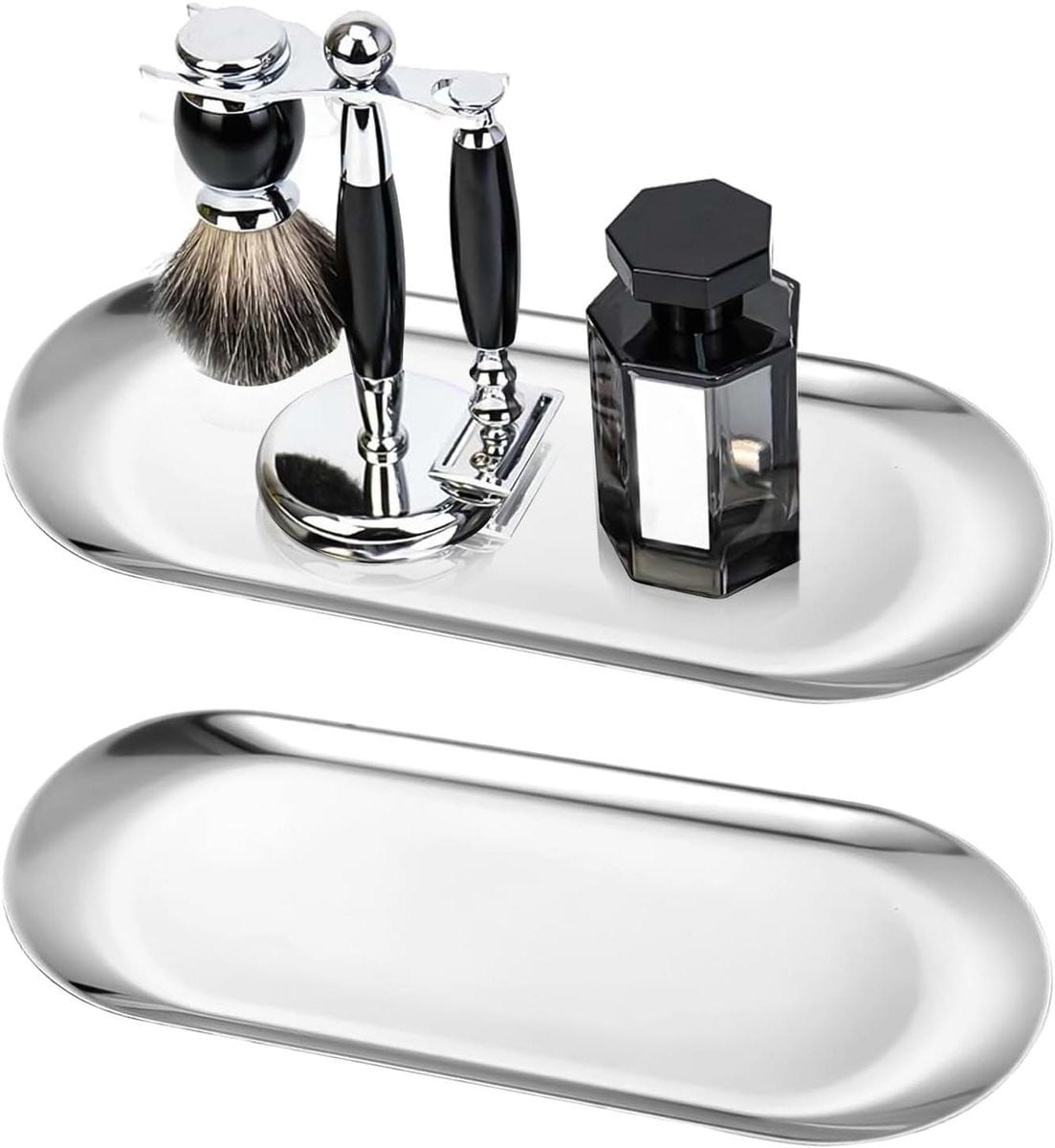 Decoratief Dienblad Set van 2 - Zilver - Roestvrij Staal - Langwerpig Opbergbakje voor Sieraden