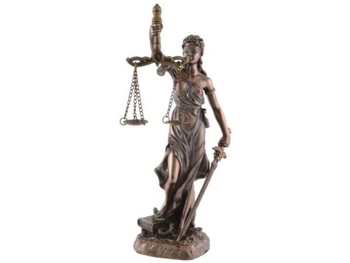 Justitia, Romeinse godin van de gerechtigheid, bronzen, gemaakt van kunststeen, Veronese Collectie