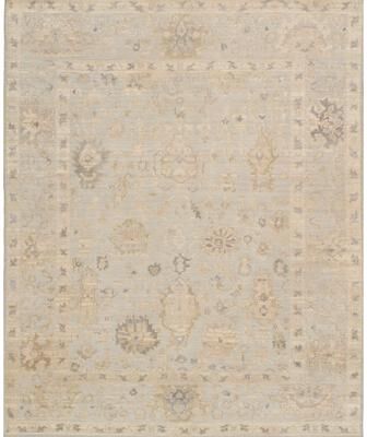 Pasargad Home Oushak Hand-Knotted Blue Wool Area Rug
