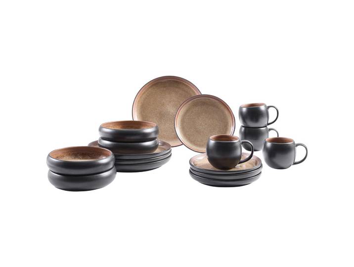 Novel Kombiservice, Braun, Keramik, 16-teilig, Farbverlauf, 470 ml, Lfgb, Handmade Quality, lebensmittelecht, Geschirr, Geschirr-Sets, Kombiservice
