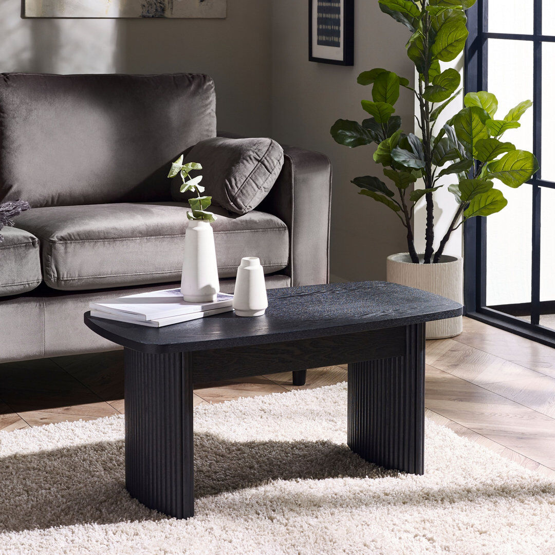 Hykkon Auman Fluted Compact Coffee Table Black 40cm H X 90cm W X 50cm D