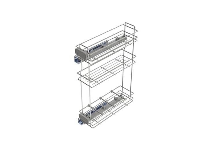 Emuca - Porte-Bouteilles extractible avec Fermeture à amortie\, Gauche\, 3 Plateaux\, Module 800x200mm\, Acier\, Chromé