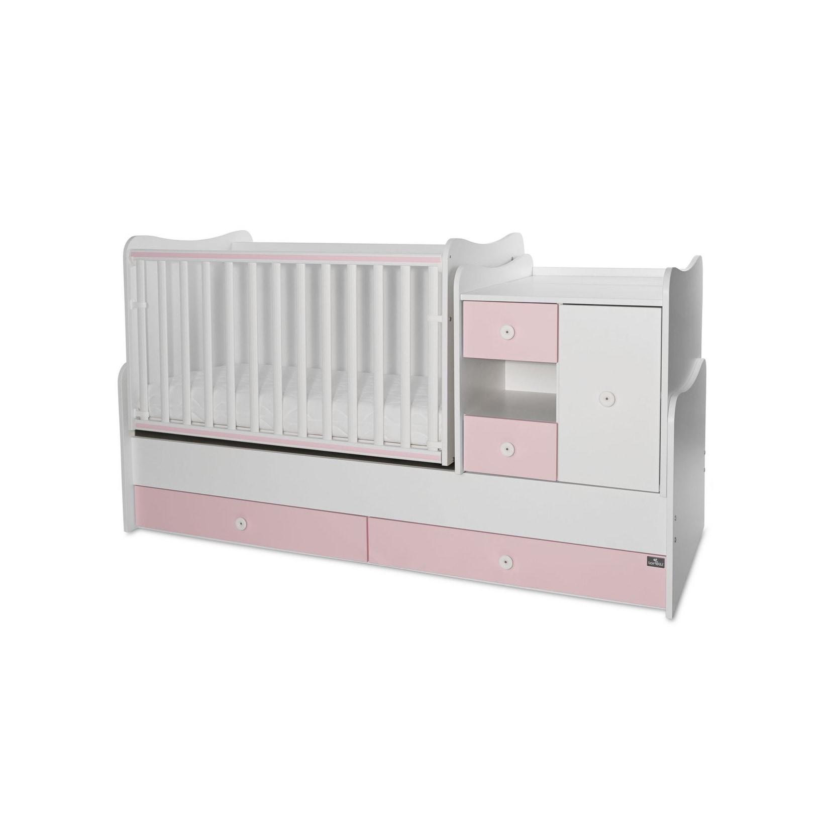 Lorelli Babybett, Jugendbett 3 in 1 Mini Max umbaubar, für 2 Kinder gleichzeitig pink