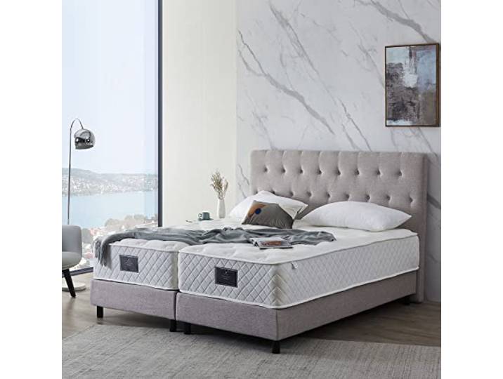 De RUCCI Boxspringbett Modell 211 – Bettgestell mit Kopfteil – ohne Matratze (160 x 200 cm, Grau)