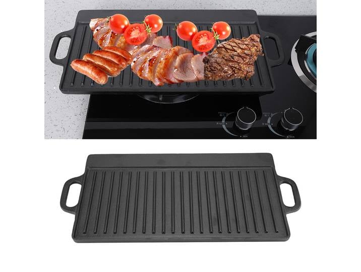Plaque chauffante antiadhésive en fonte, poêle à gril crête et plate Double face, plateau de cuisson, ustensiles de cuisson