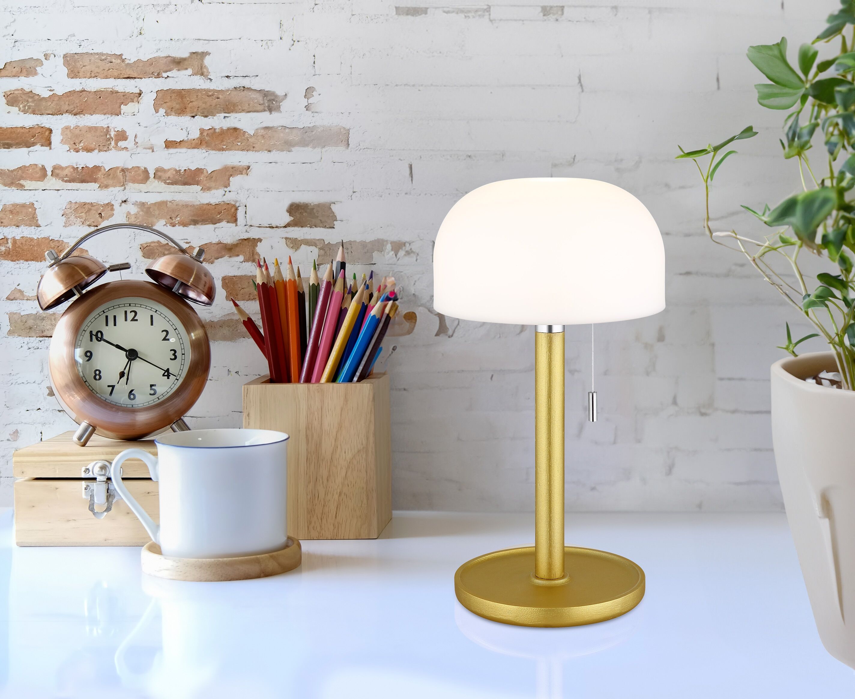GLOBO LIGHTING LED Tischleuchte "NORMAN", gold (messingfarben matt), 1, 1 Stk., Leuchten, Akkutischleuchte auch für draussen, Zugschalter Kordel, Akkulampe, LED Tischleuchte messingfarben matt 1, 1 Stk.
